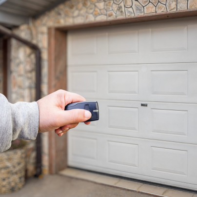 Cedar Rapids security key fob pointing to a garage door